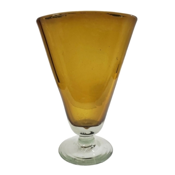 VINTAGE Amber Fan Vase Art Deco Yellow Glass Vase Clear Vase Amber Body - Picture 1 of 11